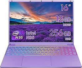 16 inch Laptop, N95 CPU(up to 3.4GHz),12GB DDR5,1920x1200 IPS Display,Windows 11 Laptops,Narrow Bezels,Numeric/Backlit KB,USB3.0,Dual Band WiFi,HDMI Purple Notebook PC (Purple/256G SSD)