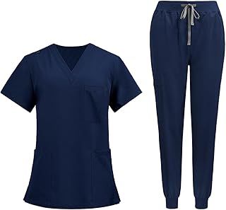 F Fityle Uniforms Scrub Set Workwear Nurse Top And Pants with Pockets Womens Work Clothing Short Sleeve Work Suit for Beauty Salon SPA