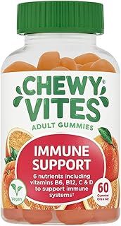 Chewy Vites Adult Immune Support, 60 Multivitamin Gummies, High Strength Vitamin D, Vitamin B6, B12, C, Zinc, Selenium, 2 Months Supply, Real Fruit Juice, Vegan, Orange Flavour