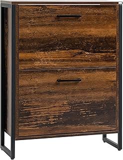 HOMCOM Industrial Shoe Cabinet with 2 Flip Drawers, Narrow Shoe Storage Cabinet for 12 Pairs, Freestanding Slim Shoe Rack for Entryway, Hallway, Rustic Brown
