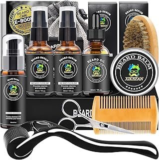 Beard Growth Kit w/Beard Wash,2 Pack Beard Growth Serum,Beard Growth Oil,Beard Balm,Comb,Brush,Scissor,Bag,E-Book,Beard Care Grooming Kit Christmas Stocking Fillers Gifts for Men Him Dad Husband