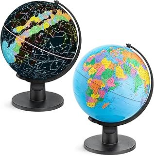 Toyrific Illuminated World Globe, 2 in 1 Kids Light Up Globe, Two Views, Globe Lamp with 8 Built-In LED Lights, Diameter 25cm, Blue