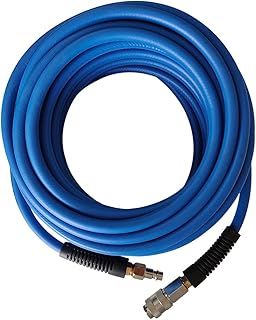 PVC/Rubber Hybrid Air Hose Blue with 1/4" Europe Steel Quick Coupler and Plug Fittings, 10m Length