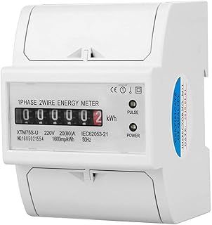 Smart Single-Phase Meter 220V DIN-Rail Electricity Energy Meter Digital 1 Phase 2 Wire 4P Electric Meter Electronic KWh Meter Power Consumption Monitor Multimeter with Digital Display (20(80) A)