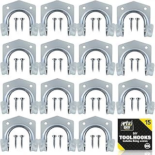 SOL 15pk DIY Tool Hooks for Shed, Metal Aluminum Garage Storage Hooks with 30pcs Screws, Durable and Rust-Resistant, Heavy-Duty Wall Hooks for Tools, Bikes, Ladders, and Garden Equipment