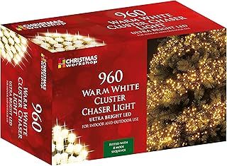 The Christmas Workshop 71820 960 Warm White LED Chaser Cluster Christmas Lights / Indoor and Outdoor Fairy Lights / 13.9 Metres Long / 8 Light Modes / Christmas, Weddings, Gardens & More