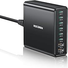 Rocoren USB C Charger Multi Port 340W, 8-Port PD100W QC4.0 PPS GaN Charging Station with 1.5m UK Extension Cord Compatible with MacBook Pro/Air M2, iPhone 16 Pro Max/15 Pro, Galaxy S24 Ultra, Laptop
