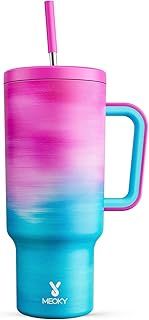 Meoky 1182ml Tumbler with Straw and Lid, 40oz Tumbler with Handle, Insulated Stainless Steel Travel Mug Water Bottle, 100% Leak-Proof, Cold for 34 Hours or Hot for 10 Hours (Marshmallow)