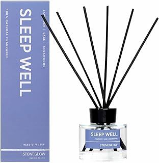 Stoneglow Wellbeing Collection - Sleep Well 140ml Scented Reed Diffuser - Lavender, Sage, Cedarwood (Blue)