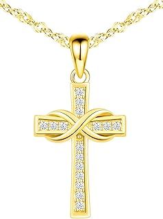 MicLee Necklace pendant for women, 925 sterling silver necklace, Cross necklace pendant, with infinity symbol, Inlaid zircon, women's girl's jewelry, silver, rose gold or gold
