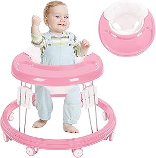 Baby Walker, Foldable Multi-Function Anti-Rollover, 5 Level Height Adjustable, Baby Walkers for 6-15months Suitable for All Terrains (Pink)