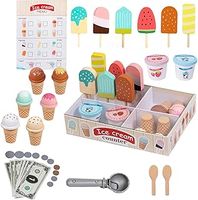 Bettinay Kids Ice Cream Play Set, Wooden Ice Cream Shop Pretend Food Toys