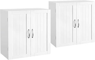 Yaheetech 2PCS Kitchen Cupboard Storage Bathroom Wall Cabinets Organiser/Unit with Double Door and Adjustable Shelf White 59.5x31x59.5cm