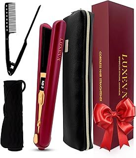 LUXEVA 2 in 1 Cordless Hair Straighteners and Curler with USB Charging | Cordless Straighteners for All Hair Types | Travel Straightener for Quick Styling | Portable Straightener for On-The-Go Events