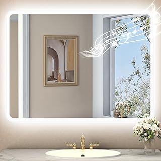 600x800 mm Bathroom-Mirror-with-LED-Lights for Wall, Bluetooth, Anti-Fog, 3 Colors Dimmable Bathroom-LED-Mirror, Memory Function, HD Tempered Glass, IP44 Smart-Mirror (Horizontal/Vertical)