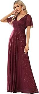 Ever-Pretty Women's Sparkling Ruffles Sleeve Deep V-Neck Empire Waist A-Line Bridesmaid Dress EE50159