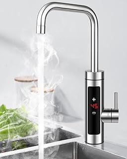 Instant Hot Water Tap, 360° Rotatable Instant Water Heater Tap with Digital Display, 220V 3000W Stainless Steel Electric Water Heater Faucet for Kitchen Bathroom Washroom (Silber)