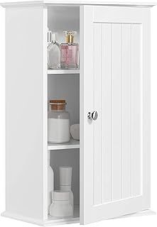 Yaheetech Bathroom Cabinet Single Wall Mounted Bathroom Storage Cabinet Wooden Cupboard with Adjustable Shelves, 21D x 35W x 55H cm, White