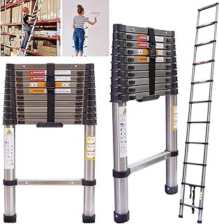 10.5FT Telescopic Ladder 3.2m Tall Extendable Step Ladder, Stainless Steel Extension Multi-Purpose Ladder 150kg, Portable Loft Ladders Extension Ladder for Roof Work, Decorating, EN131 Certified