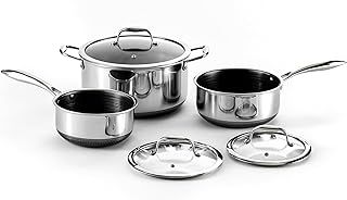HexClad Hybrid Nonstick 6-Piece Pot Set, 2, 3, and 8-Litre Pots with Tempered Glass Lids, Stay-Cool Handles, Dishwasher-Friendly, Induction Ready, Compatible with All Cooktops