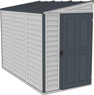 Duramax SideMate PLUS 4 x 8 (2.95 m2) Plastic Garden Shed with Metal Foundation Kit, Reversible Door, Strong Metal Roof Structure, Maintenance-Free Vinyl Shed - Dark Grey