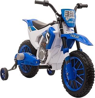 HOMCOM Kids Electric Motorbike, 12V Battery Powered Kids Motorbike for Boys and Girls with Training Wheels, Start-up Button, Pedal, for Ages 3-5 Years - Blue