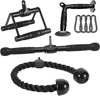 Cable Attachments for Home Gym, LAT Pulldown Equipment, Weight Machine Accessories, Straight Pull Down Bar, V Bar, Tricep Rope, Revolving Row Handle, Stirrup Handle