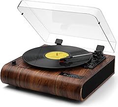 VOSTERIO Bluetooth Record Player, 3 Speed Turntable with Built-in Speakers, Retro LP Vinyl Player with BT Input & Output, FM Radio, USB & SD Card Recording, Aux in, LED Display