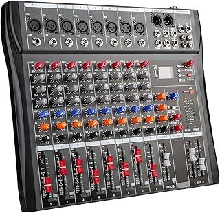 Mixers Audio 8 Channel Mixer, Dj Mixer Board Mixer Audio Bluetooth MP3 Mixer for Music With 48V Phantom Power Stereo FX Analog Digital Effects, Usb Audio Mixer for Karaoke Speakers
