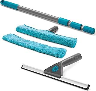 Beldray LA028693TQ Telescopic Window Cleaner - 5 Piece Window Cleaning Tools, Window Squeegee, 130cm Cleaning Pole, Microfibre Wipers, Streak Free Cleaning, Lock In Dirt & Dust, Easy To Assemble