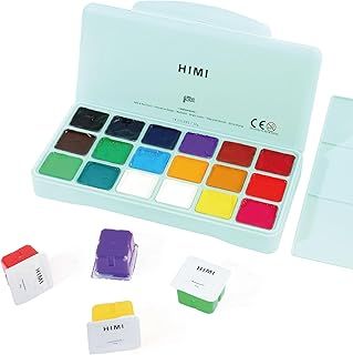 INK LAB HIMI Gouache Paint Kit 18 Vibrant Colors Non Toxic Paints Jelly Cup Design with Palette Portable for Professional Artists, Rich Pigment, 30ml/Cup