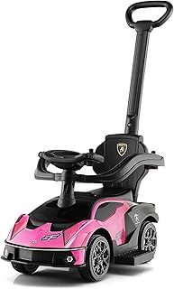 GYMAX 3 in 1 Kids Ride on Push Car, Licensed Lamborghini Push Along Car with Handle, Guardrails, Horn & Sound, Underneath Storage, Toddler Sliding Car for 1-3 Years Old Boys Girls (Pink)