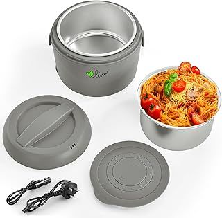 Vovoir Electric Heating Lunch Box,75W 12V/24V/220V Portable Food Warmer Lunch Box for Car Truck Home Work,Heated Lunch Boxes for Adults-Leak Proof,Removable Stainless Steel Food Container 40 oz