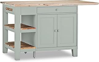 Florence Kitchen Island With Cupboard 2 Drawers and Shelves | Large Breakfast Bar Island W150cm, H91cm, D90cm with Chopping Board & Wooden Drawer Utensils Organiser, Double-Sided (sage green)
