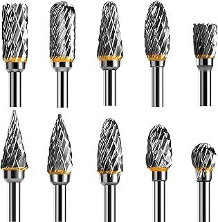 Tungsten Carbide Steel Double Cut Rotary Burrs Set for Rotary Tool, 10pcs 1/8 inches Shank Fits Rotary Tool for Grinder Drill, DIY WoodWorking Carving, Metal Polishing, Engraving, Drilling