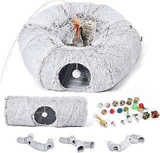 Odoland Cat Tunnel Toy with Bed, Multifunctional Cat Play Tunnels for Indoor, Foldable Pet Donut Tunnel Bed with Ball & Peek Holes, 20 Pcs Interactive Cat Toys for Kittens Puppies