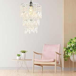 Lamp Shades Ceiling, Acrylic Light Shade, Ceiling Light Shade Faux Chandelier for Bedroom, Beaded Lampshade Height 36cm, 3 Tiers, Clear