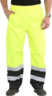shelikes Mens Waterproof Rain Hi Vis Safety Over Trouser Work High Viz Visibility Pants