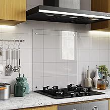 Clear 6mm Tempered Glass Splashback for Kitchen, Toughened Glass Heat Resistant Splashbacks for Cookers - Pre-Drilled Holes with Fixing (50x60cm)
