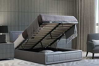 Home Treats Upholstered Bed With Mattress Included | Ottoman Bed Frame Set | Grey Fabric Bed Frame (Double, Luxury Memory foam Mattress)
