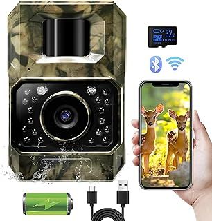 MAXDONE Wildlife Camera WiFi Bluetooth 4K 64MP Trail Camera with Night Vision Motion Activated, IP66 Waterproof, Built-in Battery Rechargeable Power Trail Cam for Outdoor Garden Wildlife Monitoring