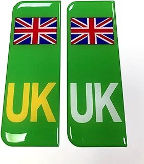 Green Zero Emissions Union Jack UK Vehicle Number Plate Stickers - DOMED GEL