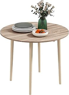 HOMCOM Folding Dining Table for 4, Round Drop Leaf Table, Modern Space Saving Small Kitchen Table with Wood Legs for Dining Room, Natural