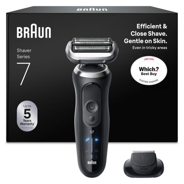 Braun Series 7 Electric Shaver, Up to 60 min, Cordless, Wet & Dry Razor for Men with Precision Trimmer Attachment, 100 Percent Waterproof, 72-N1200SI, Black