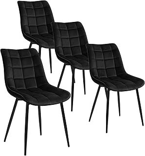 WOLTU Dining Chairs Set of 4 pcs Kitchen Counter Chairs Lounge Leisure Living Room Corner Chairs Black Velvet Reception Chairs with Backrest and Padded Seat