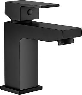 Bathroom Sink Taps Black Basin Taps Mixers, Modern Square Bathroom Taps Mono Single Lever Basin Mixer Tap for Bathroom, Washroom, Cloakroom, Matte Black