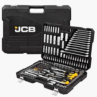 JCB 216 Piece Socket and Bit Set Chrome Vanadium Steel Mechanics Tool Kit, 1/4", 3/8", 1/2" Drive Ratchets, Spanners, Hex Keys & Screwdriver, Automotive & DIY Tool Set