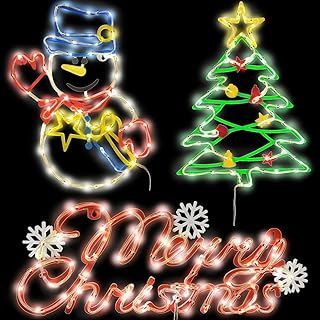 Christmas Window Silhouette Lights Decorations - 16in Pack of 3 USB Waterproof Sign Lighted Colour Snowflake Reindeer Santa Claus for Holiday Indoor Wall Door Glass Decorations