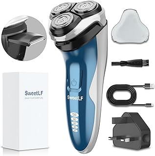 SweetLF Electric Razor for Men, 120 Min Shaving, Fast UK Adapter (1H Charging),100% Waterproof, Wet & Dry Rotary Shavers for Men with Pop-up Trimmer, LED Display