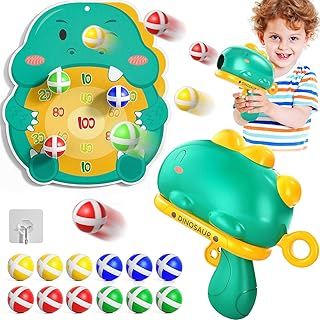 TODARRUN Kids Shooting Toys for 3 4 5 6 7 8 Years Old Boys Girls,Dinosaur Blaster Gun Outdoor/Indoor Games Dart Board Toys with 12 Sticky Balls,Birthday Easter Gifts for Boys Girls.